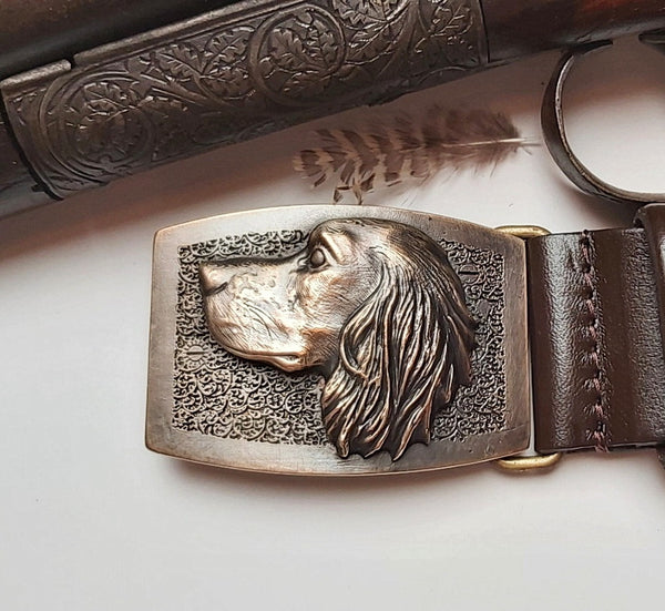 Exclusive leather belt with bronze buckle "English Springer Spaniel"