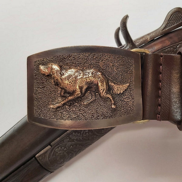 Exclusive leather belt with bronze buckle "English Setter"