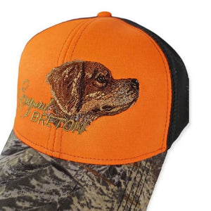 Hunter's cap "Epagneul Breton" orange camo (black and brown dog)