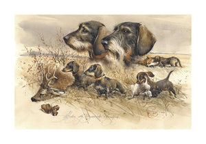 "Hunting with Dachshunds in Hazelglade"
