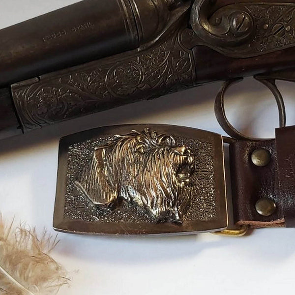 Exclusive leather belt with bronze buckle "Wirehaired Pointing Griffon (Korthals Griffon)"
