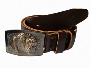 Exclusive leather belt with bronze buckle "Wirehaired Pointing Griffon (Korthals Griffon)"