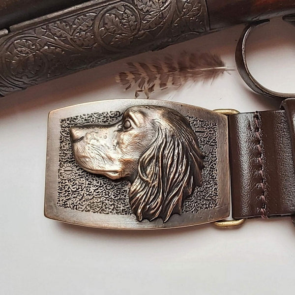 Exclusive leather belt with bronze buckle "English Springer Spaniel"
