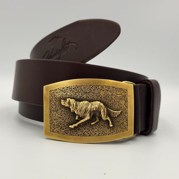 Exclusive leather belt with bronze buckle "English Setter"