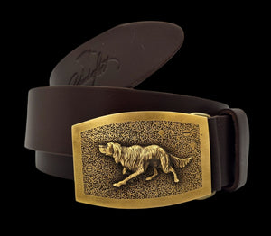 Exclusive leather belt with bronze buckle "English Setter"