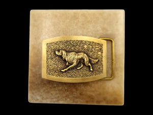 Exclusive leather belt with bronze buckle "English Setter"