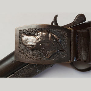 Exclusive leather belt with bronze buckle "Pointer"