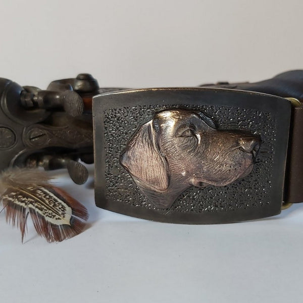 Exclusive leather belt with bronze buckle "German Shorthaired Pointer (Deutsch Kurzhaar)"