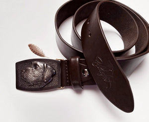 Exclusive leather belt with bronze buckle "Pudelpointer"