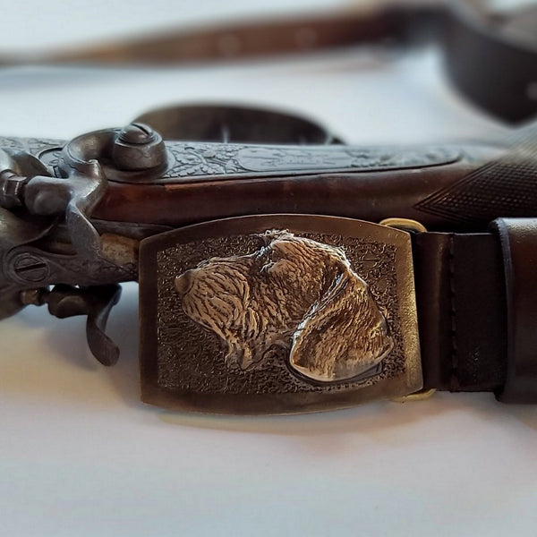 Exclusive leather belt with bronze buckle "Wirehaired Dachshund"