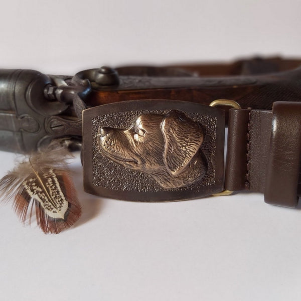 Exclusive leather belt with bronze buckle "Epagneul Breton"