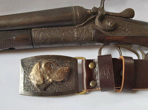Exclusive leather belt with bronze buckle "German Shorthaired Pointer (Deutsch Kurzhaar)"
