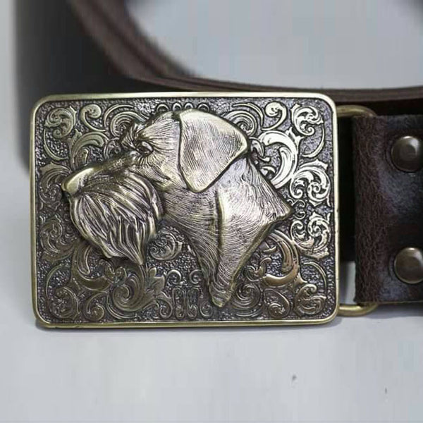 Exclusive leather belt with bronze buckle "German Wirehaired Pointer (Deutsch Drahthaar)"