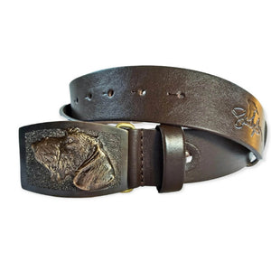 Exclusive leather belt with bronze buckle "Wirehaired Dachshund"