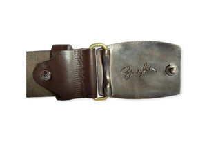 Exclusive leather belt with bronze buckle "Pointer"