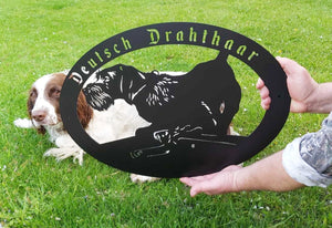 Metal dog sign "Deutsch Drahthaar"(full-length)